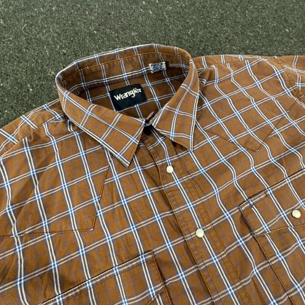 Wrangler Western Shirts Mens Size XLT brown Plaid Pearl Snap Long Sleeve Cowboy